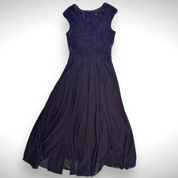 Mac Duggal Appliqued Bodice Flowy Short Sleeve Purple Ball Gown Dress Sz 8 20264 - Picture 4 of 13